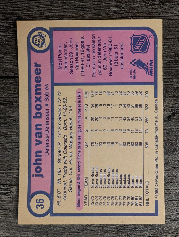 1982-83 O-Pee-Chee #36 John Van Boxmeer