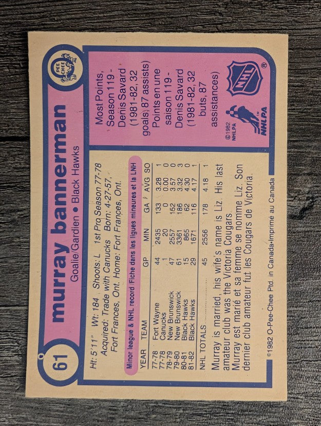 1982-83 O-Pee-Chee #61 Murray Bannerman