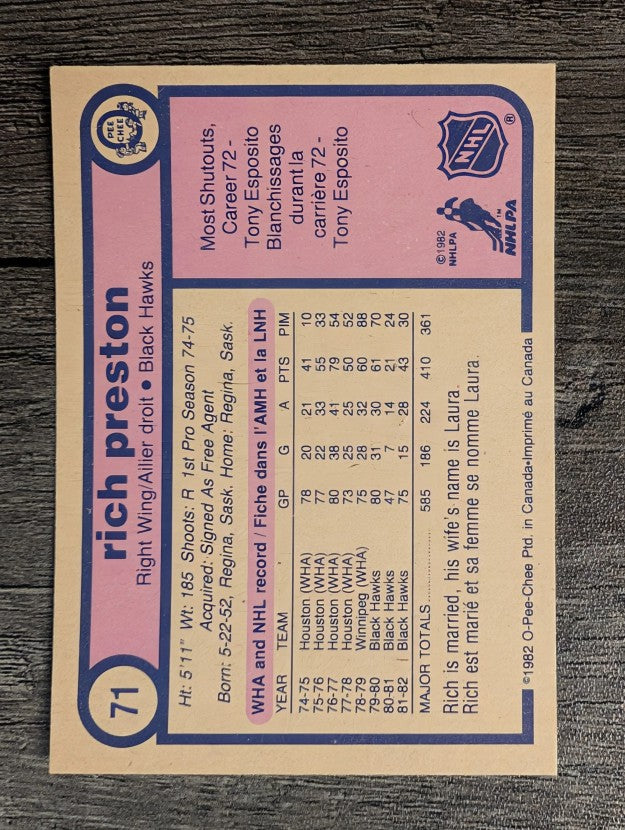 1982-83 O-Pee-Chee #71 Rich Preston
