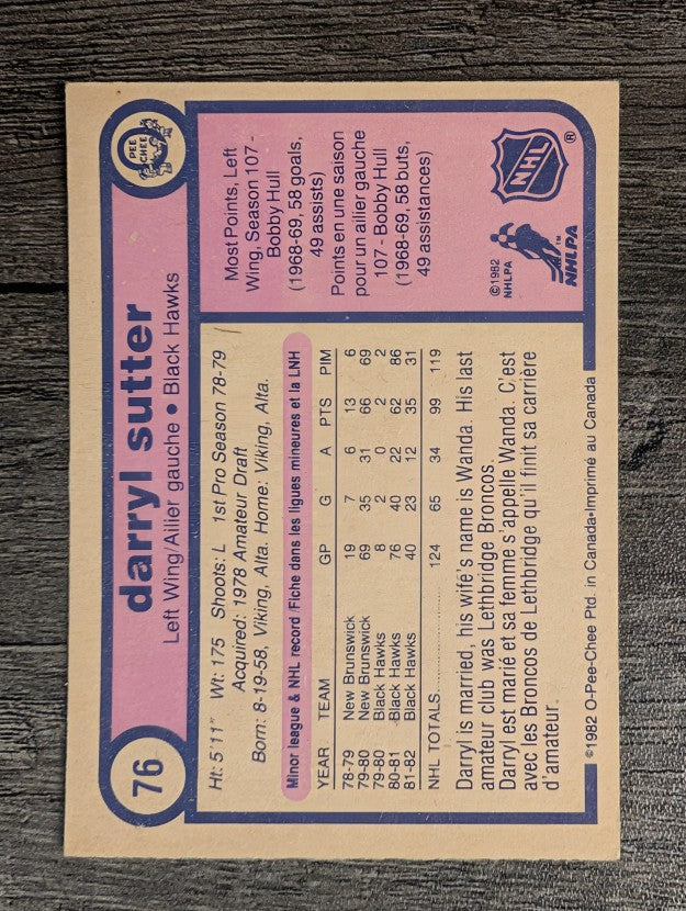 1982-83 O-Pee-Chee #76 Darryl Sutter