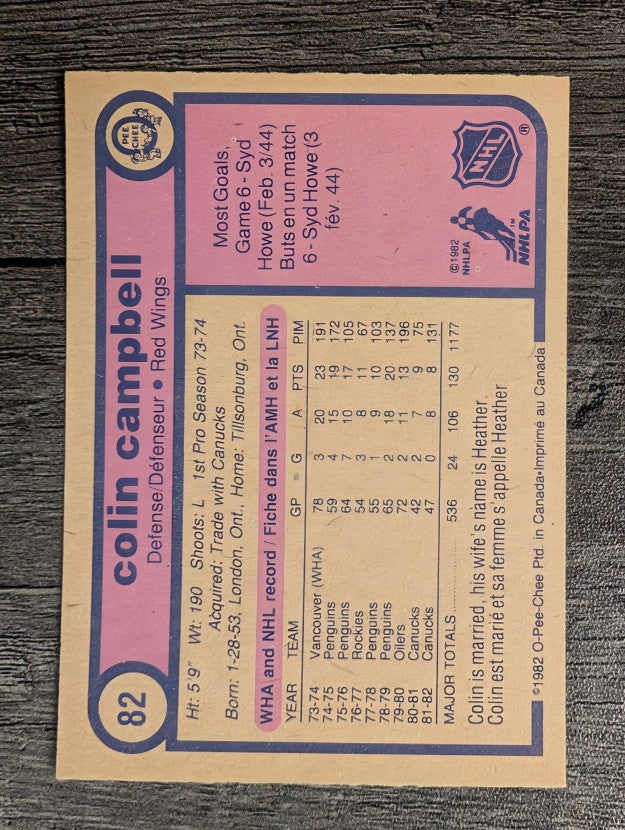 1982-83 O-Pee-Chee #82 Colin Campbell