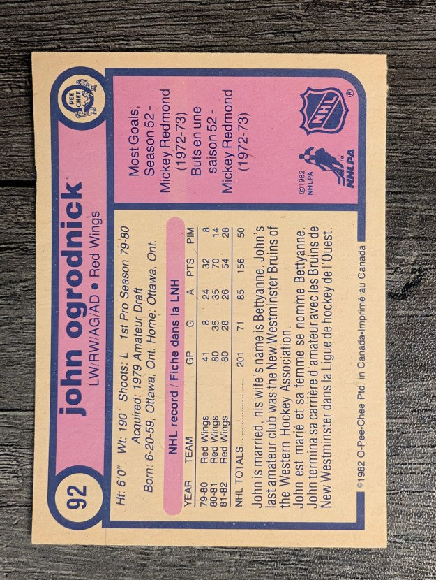 1982-83 O-Pee-Chee #92 John Ogrodnick