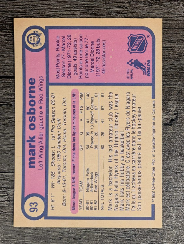 1982-83 O-Pee-Chee #93 Mark Osborne RC