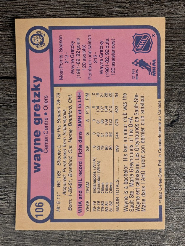 1982-83 O-Pee-Chee #106 Wayne Gretzky (VG)