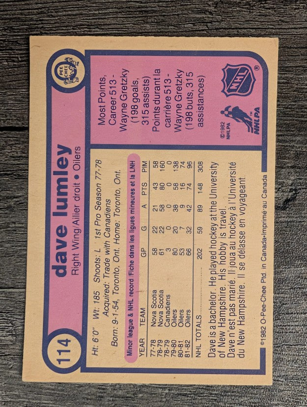 1982-83 O-Pee-Chee #114 Dave Lumley