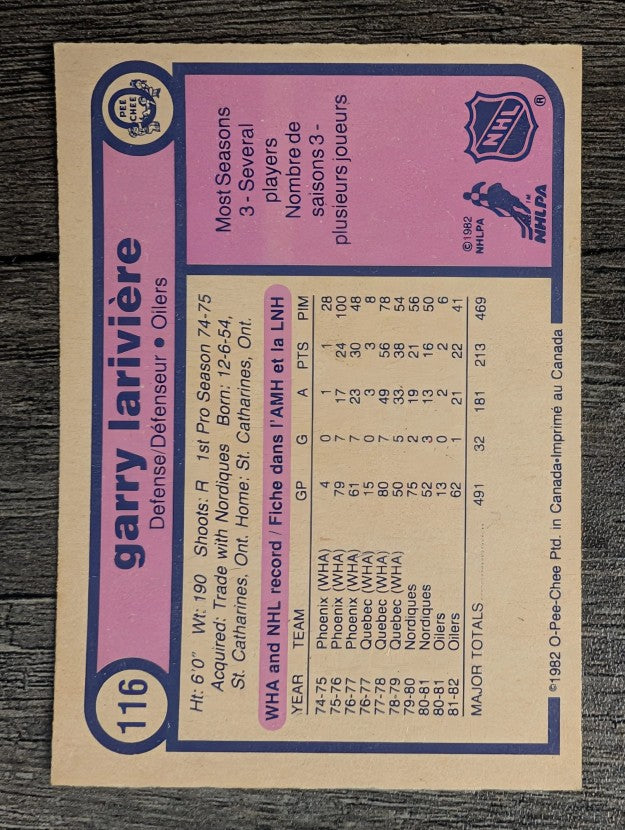 1982-83 O-Pee-Chee #116 Garry Lariviere