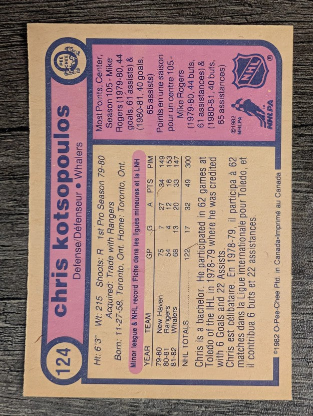 1982-83 O-Pee-Chee #124 Chris Kotsopoulos RC