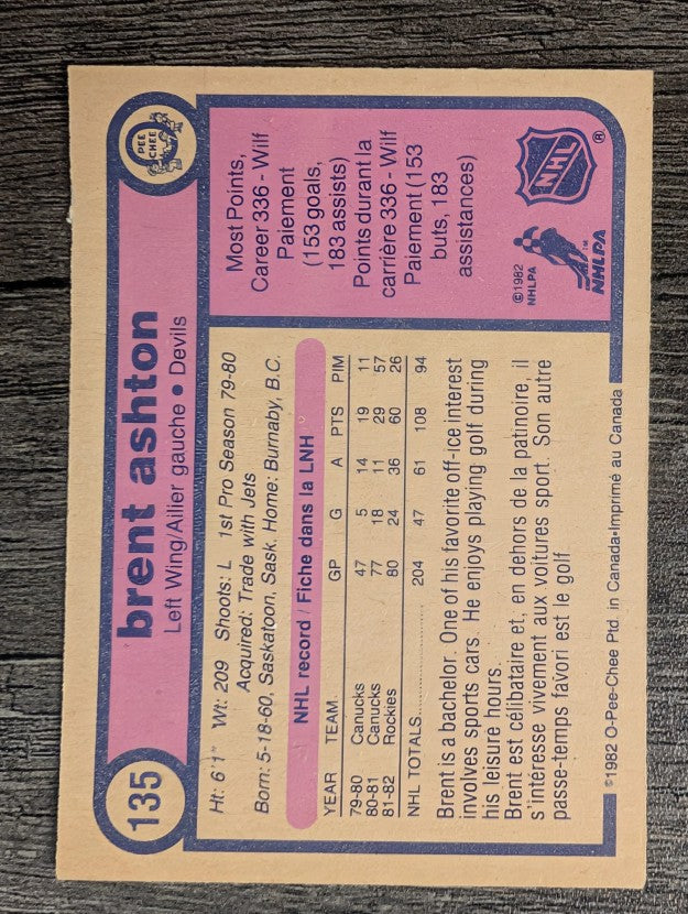 1982-83 O-Pee-Chee #135 Brent Ashton RC