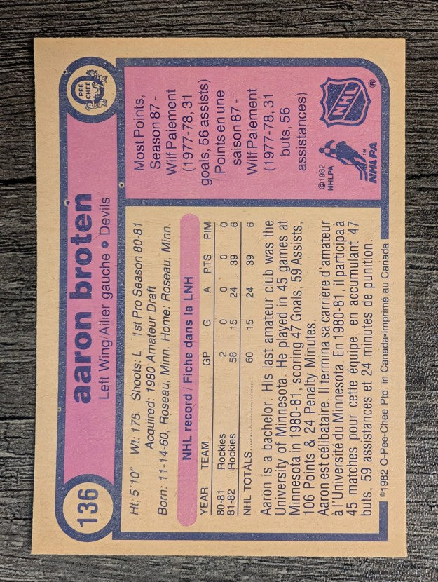 1982-83 O-Pee-Chee #136 Aaron Broten RC