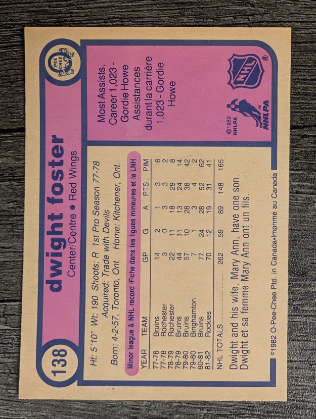 1982-83 O-Pee-Chee #138 Dwight Foster