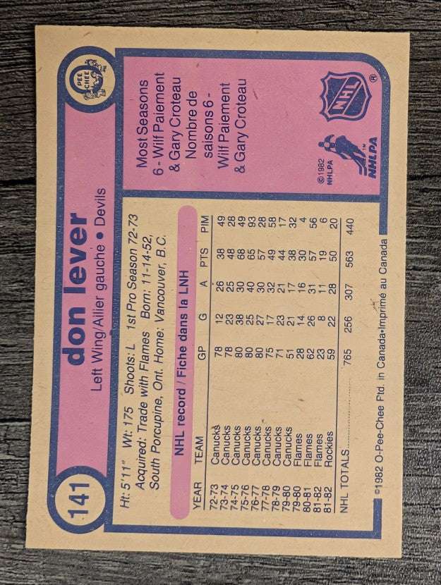1982-83 O-Pee-Chee #141 Don Lever