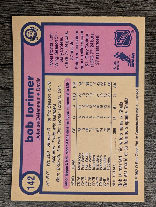 1982-83 O-Pee-Chee #142 Bob Lorimer