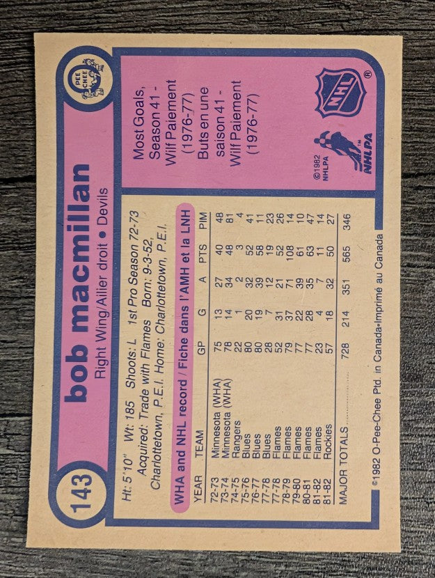 1982-83 O-Pee-Chee #143 Bob MacMillan