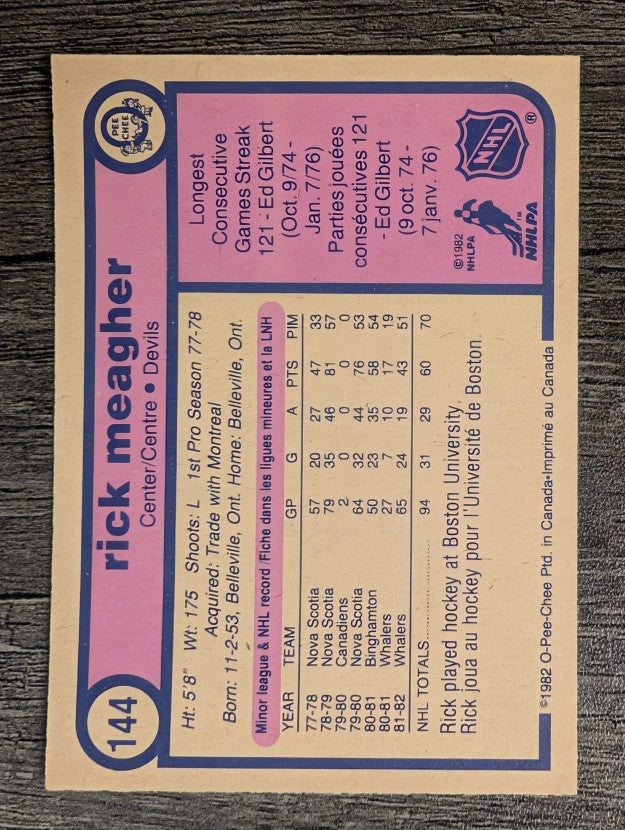 1982-83 O-Pee-Chee #144 Rick Meagher RC