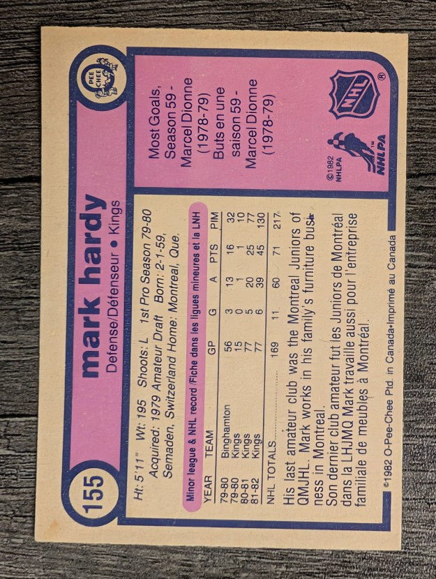 1982-83 O-Pee-Chee #155 Mark Hardy RC
