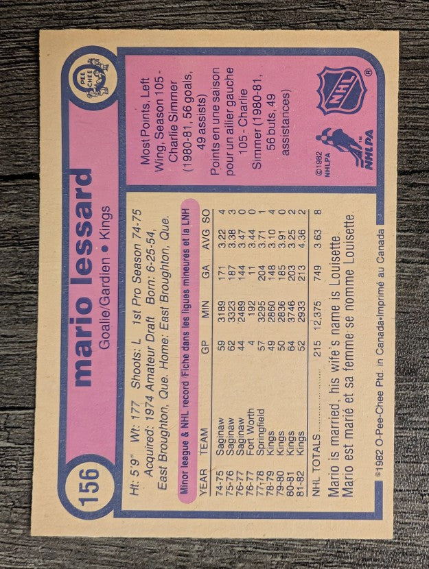 1982-83 O-Pee-Chee #156 Mario Lessard