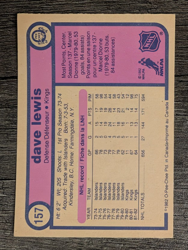 1982-83 O-Pee-Chee #157 Dave Lewis
