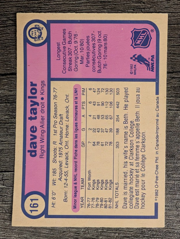 1982-83 O-Pee-Chee #161 Dave Taylor