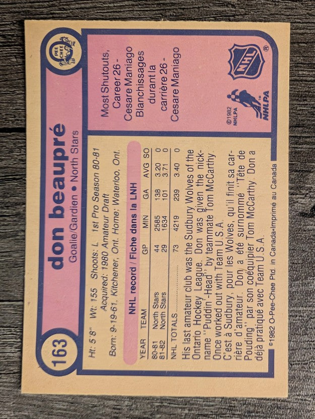 1982-83 O-Pee-Chee #163 Don Beaupre