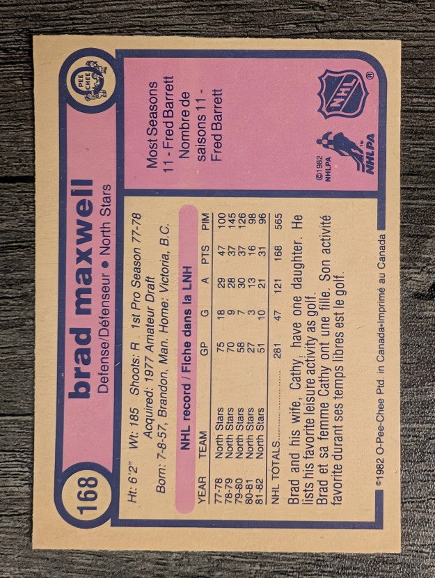 1982-83 O-Pee-Chee #168 Brad Maxwell