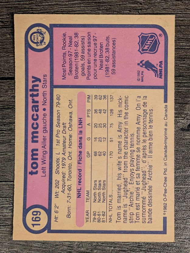 1982-83 O-Pee-Chee #169 Tom McCarthy