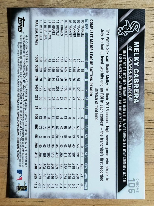 2016 Topps Chrome Prism Refractors #106 Melky Cabrera