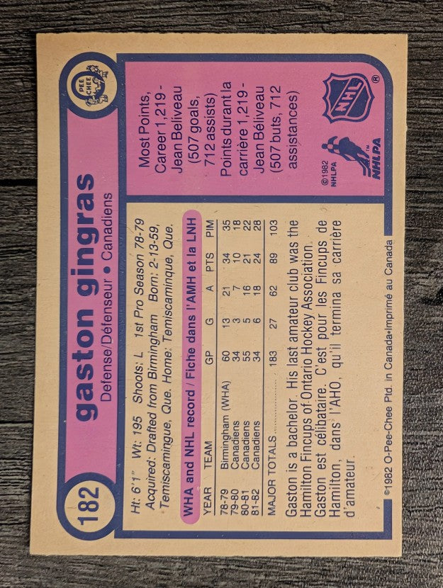 1982-83 O-Pee-Chee #182 Gaston Gingras