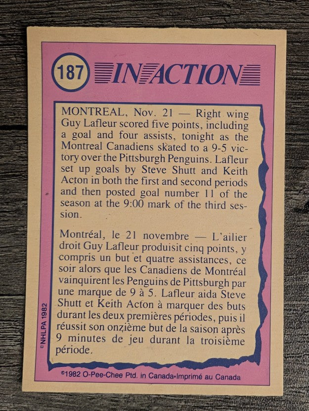 1982-83 O-Pee-Chee #187 Guy Lafleur IA