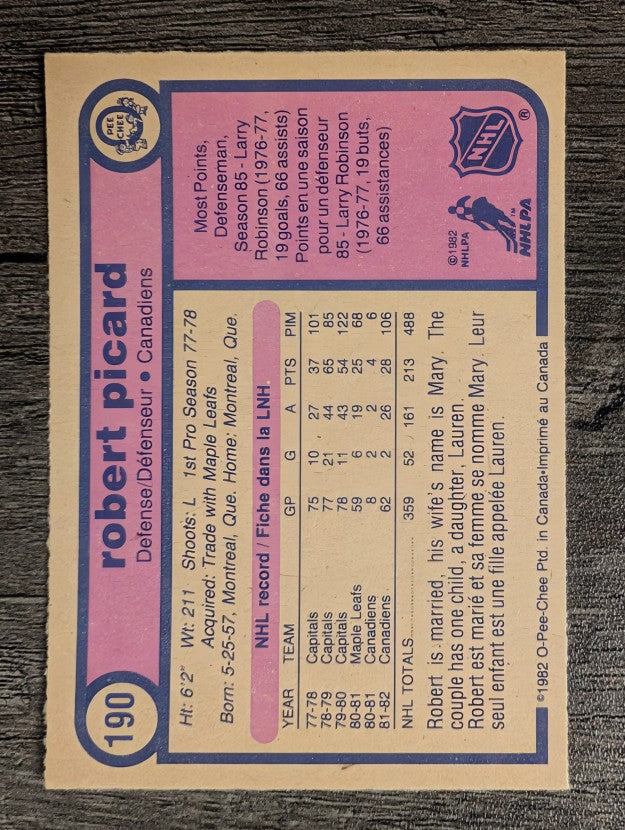 1982-83 O-Pee-Chee #190 Robert Picard
