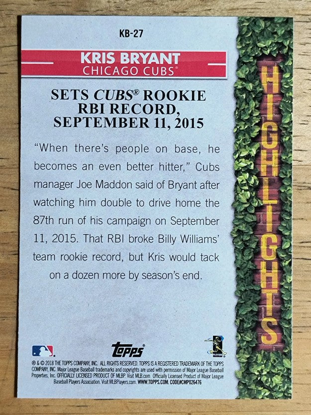 2018 Topps Kris Bryant Highlights #KB27 Kris Bryant