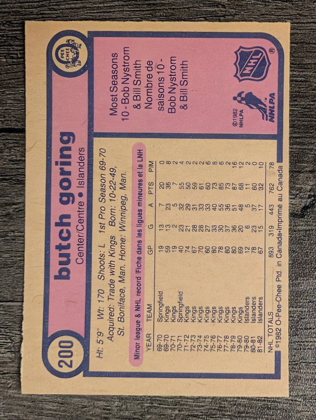 1982-83 O-Pee-Chee #200 Butch Goring