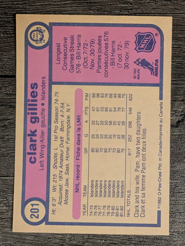 1982-83 O-Pee-Chee #201 Clark Gillies