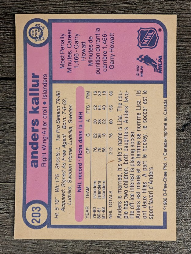 1982-83 O-Pee-Chee #203 Anders Kallur