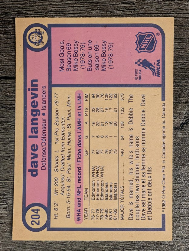 1982-83 O-Pee-Chee #204 Dave Langevin