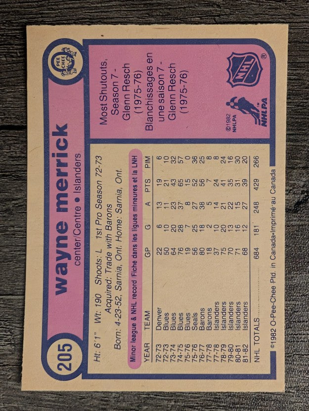 1982-83 O-Pee-Chee #205 Wayne Merrick