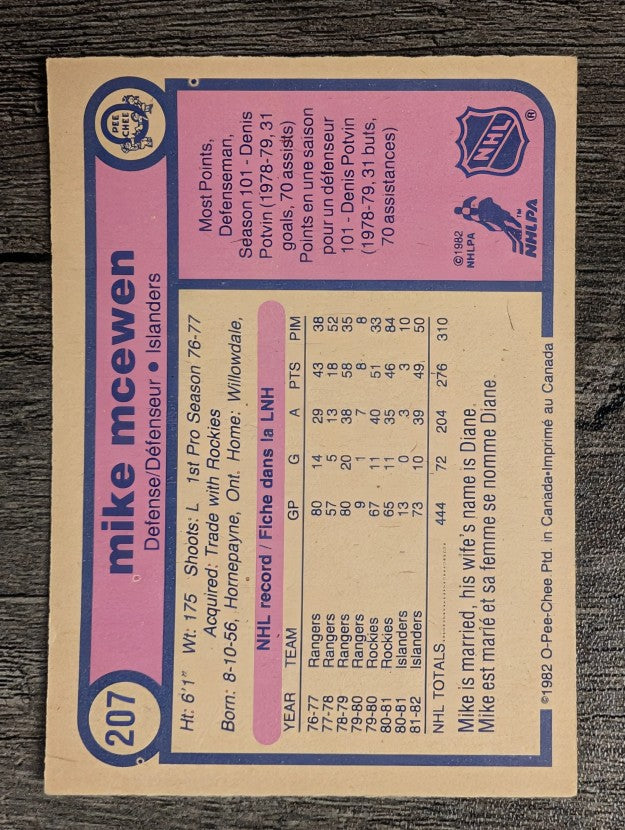 1982-83 O-Pee-Chee #207 Mike McEwen