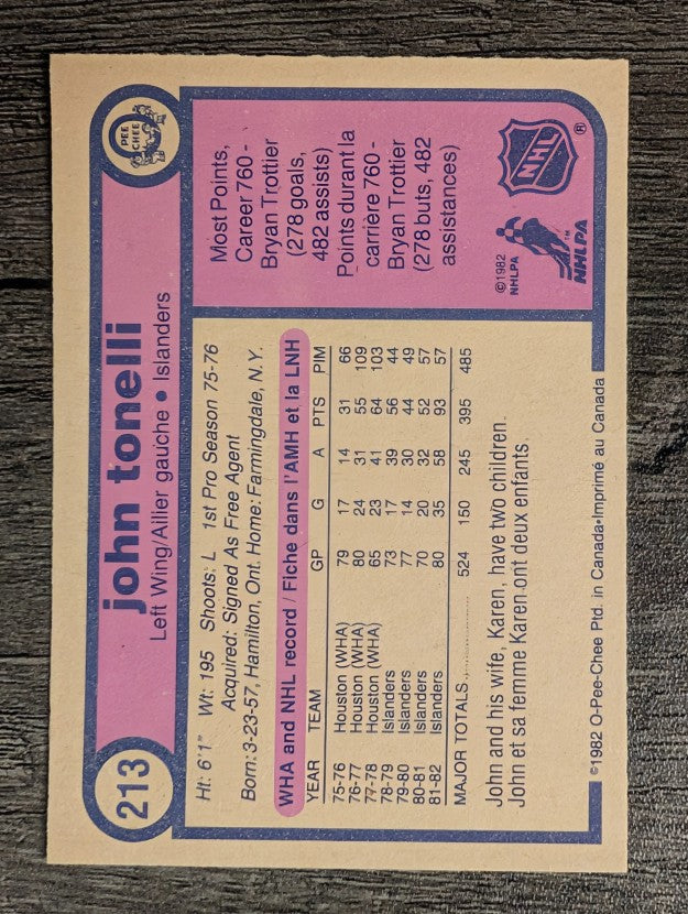 1982-83 O-Pee-Chee #213 John Tonelli