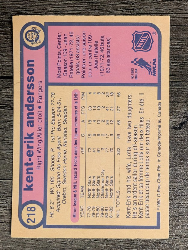 1982-83 O-Pee-Chee #218 Kent-Erik Andersson