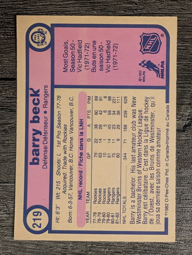1982-83 O-Pee-Chee #219 Barry Beck