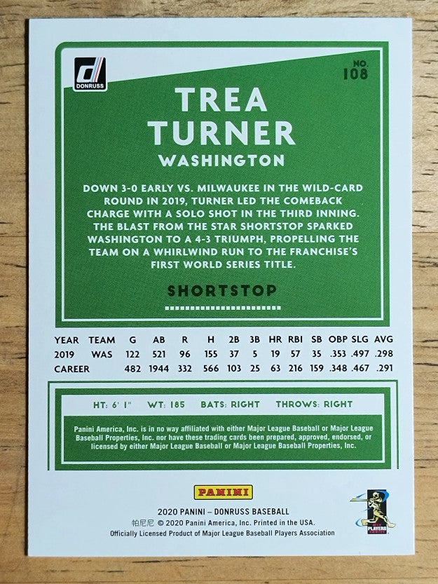 2020 Donruss Yellow #108 Trea Turner
