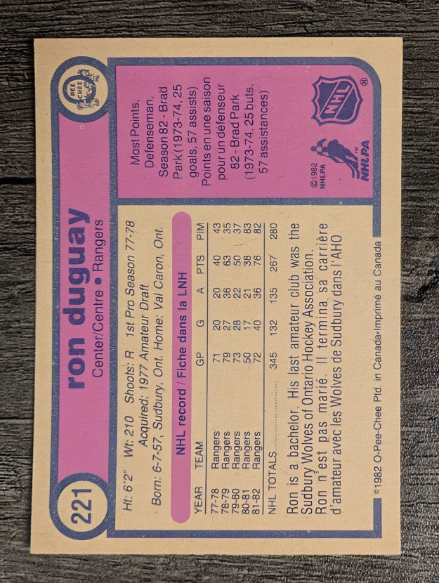 1982-83 O-Pee-Chee #221 Ron Duguay