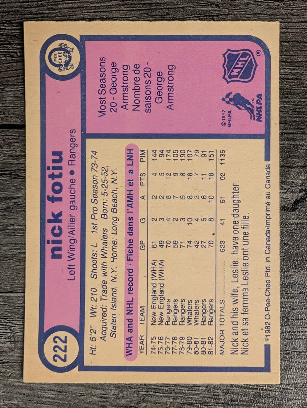 1982-83 O-Pee-Chee #222 Nick Fotiu