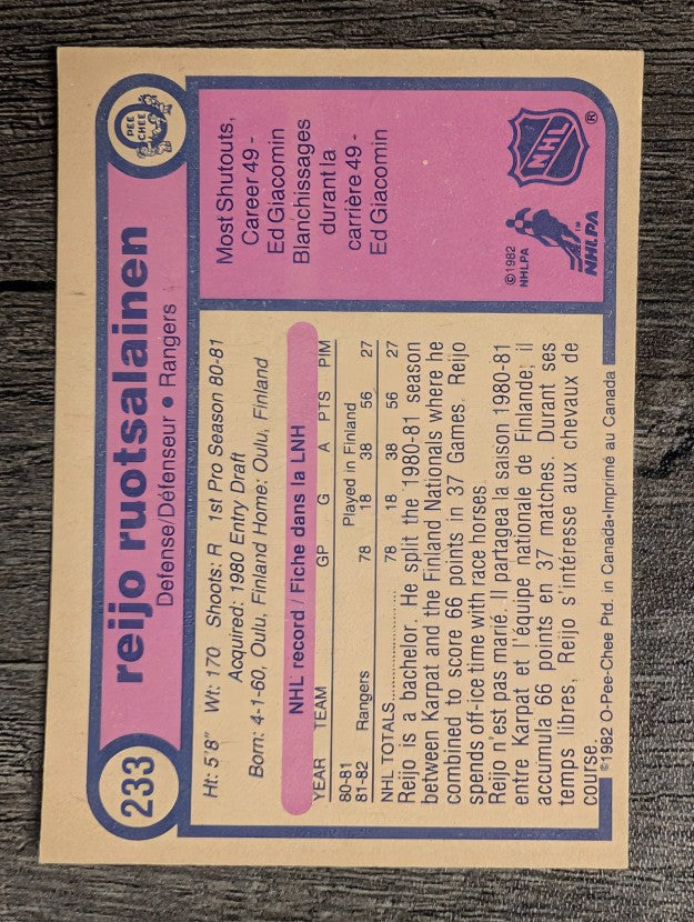 1982-83 O-Pee-Chee #233 Reijo Ruotsalainen RC