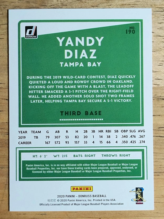 2020 Donruss One Hundred #190 Yandy Diaz
