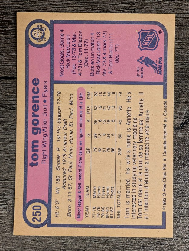 1982-83 O-Pee-Chee #250 Tom Gorence