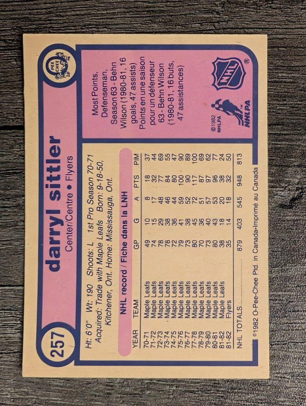 1982-83 O-Pee-Chee #257 Darryl Sittler
