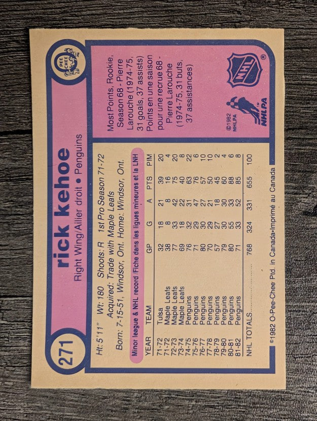 1982-83 O-Pee-Chee #271 Rick Kehoe