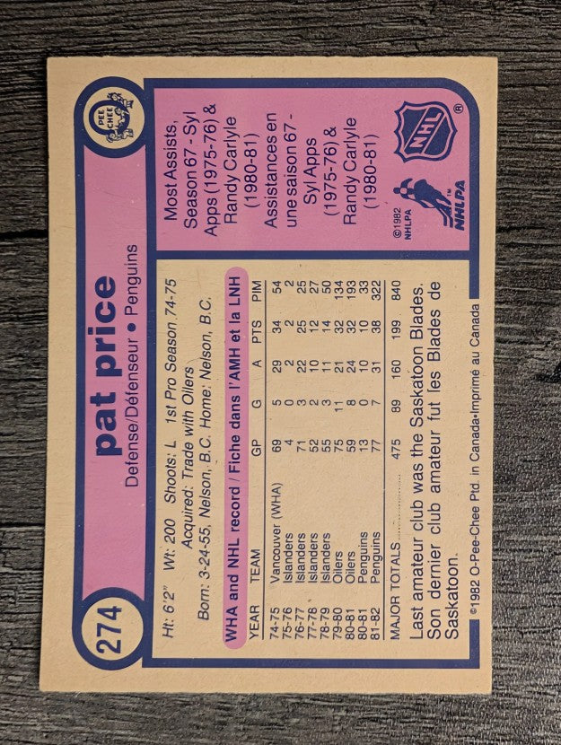 1982-83 O-Pee-Chee #274 Pat Price