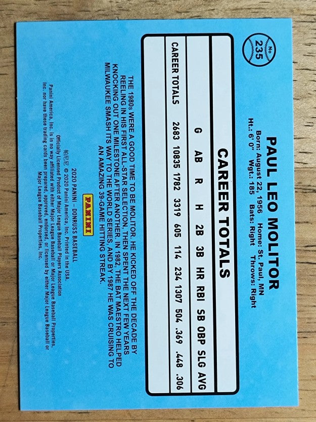 2020 Donruss Yellow #235 Paul Molitor RETRO