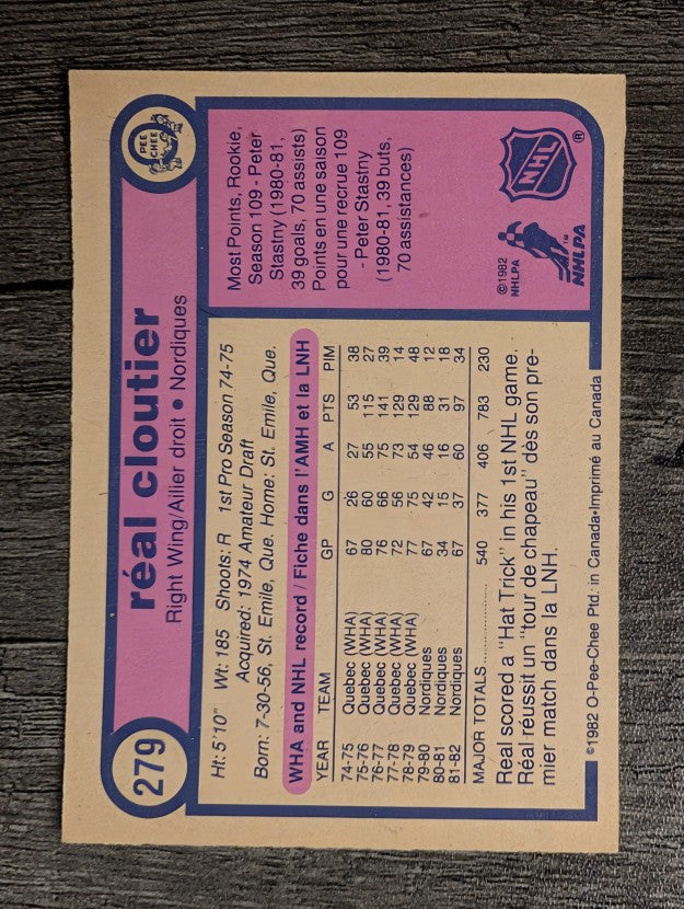 1982-83 O-Pee-Chee #279 Real Cloutier